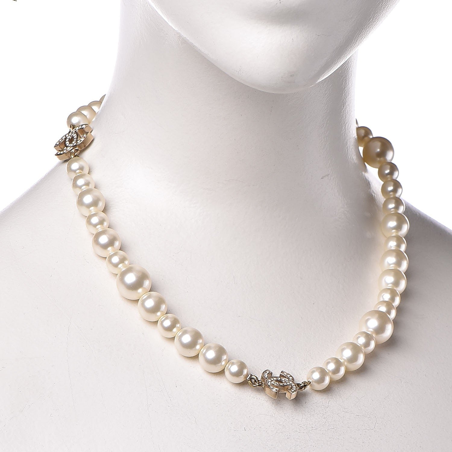 Chanel Crystal Pearl CC Short Necklace Gold 2 of 4