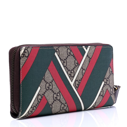 Gucci GG Supreme Monogram Chevron Zip Around Wallet Beige Green Red New Acero 3 of 7