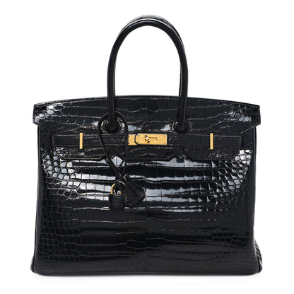 Hermes Shiny Porosus Crocodile Birkin 35 Black 1 of 12