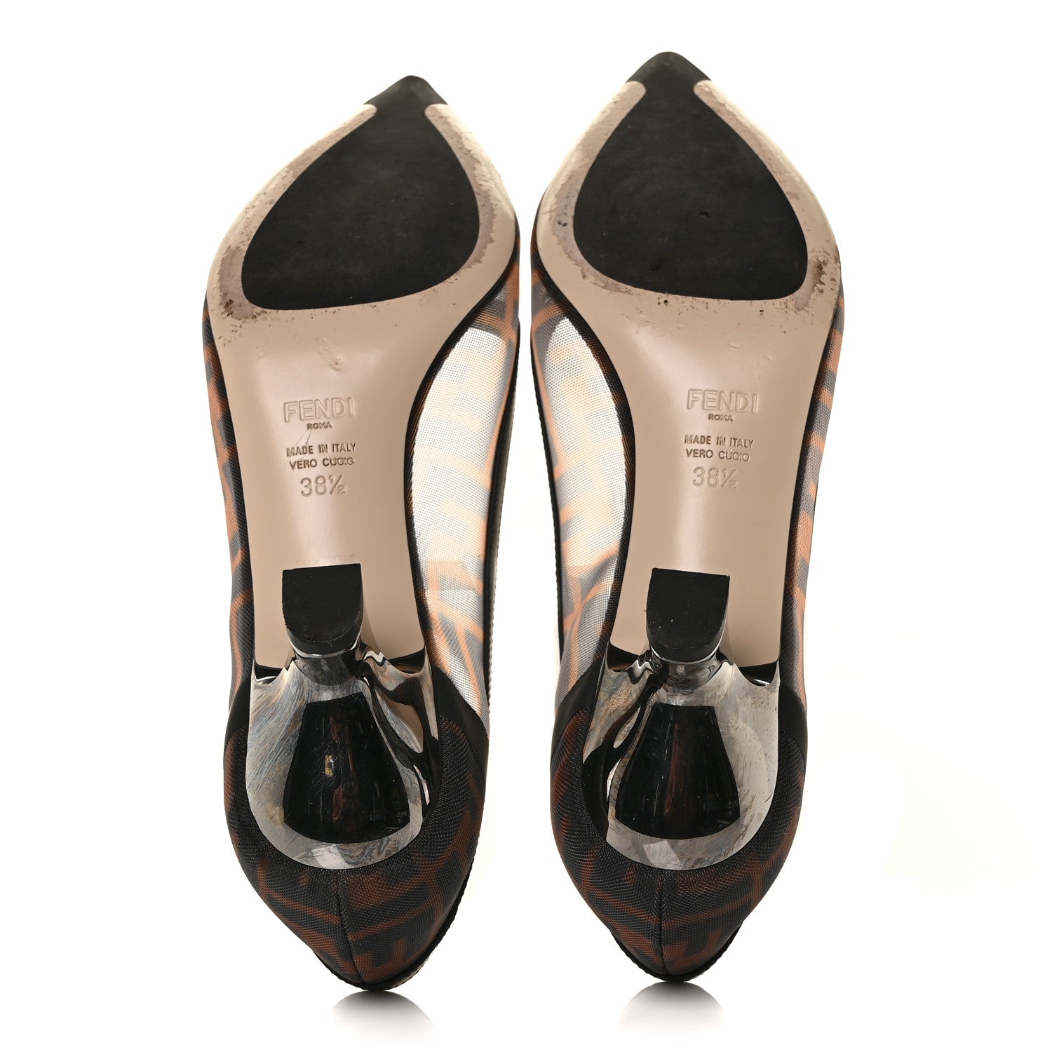 Fendi Technical Mesh Vitello Gommato FF Colibri 55mm Pumps 38.5 Tobacco Moro Black 5 of 7