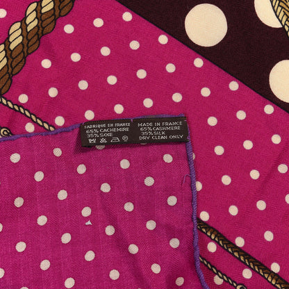 Hermes Cashmere Silk Clic Clac A Pois Shawl 140 Ardoise Aubergine Fuchsia 4 of 4