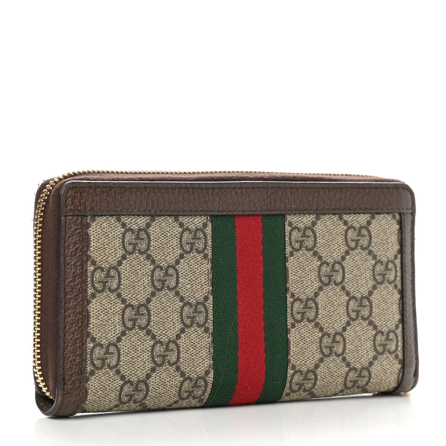 GG Supreme Monogram Web Ophidia Zip Around Wallet Brown