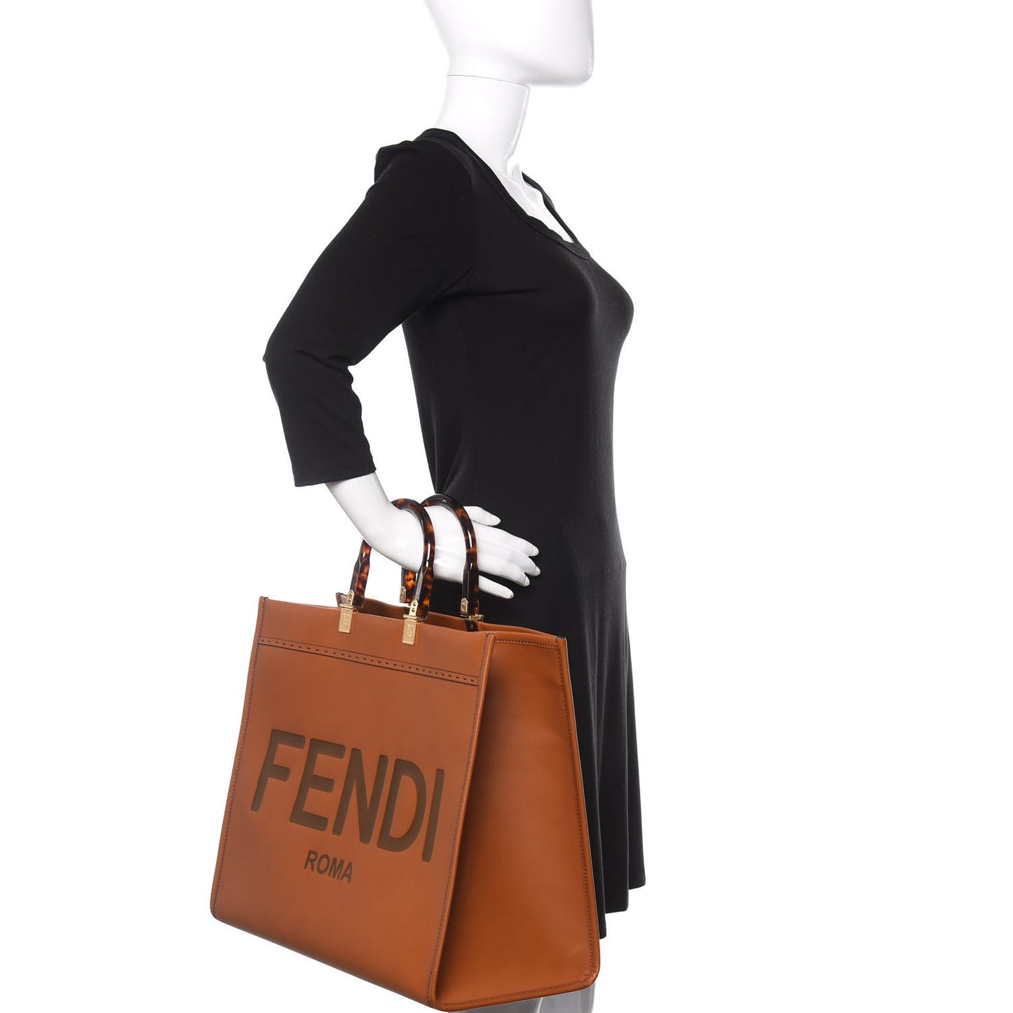 Vitello King Plexiglass Large Fendi Sunshine Shopper Tote Cuoio