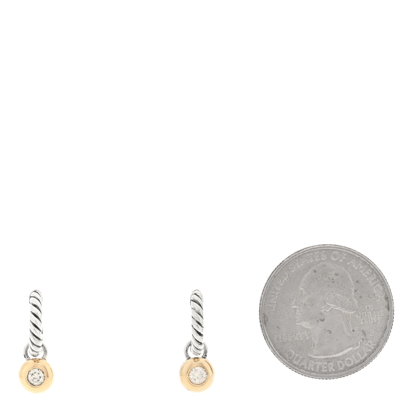 Sterling Silver 14K Yellow Gold Diamond Petite Cable Huggie Hoop Drop Earrings