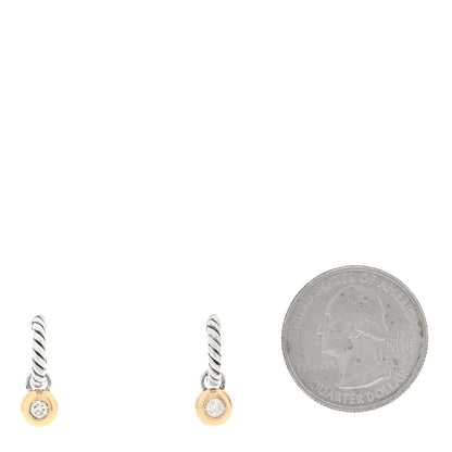 David Yurman Sterling Silver 14K Yellow Gold Diamond Petite Cable Huggie Hoop Drop Earrings 2 of 5