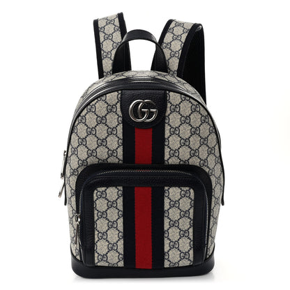 Gucci GG Supreme Monogram Textured Dollar Calfskin Web Small Ophidia Day Backpack Beige Blue Black 1 of 9