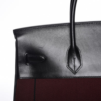 Hermes Toile Box Potamus Birkin 35 Black Rouge H 23 of 24
