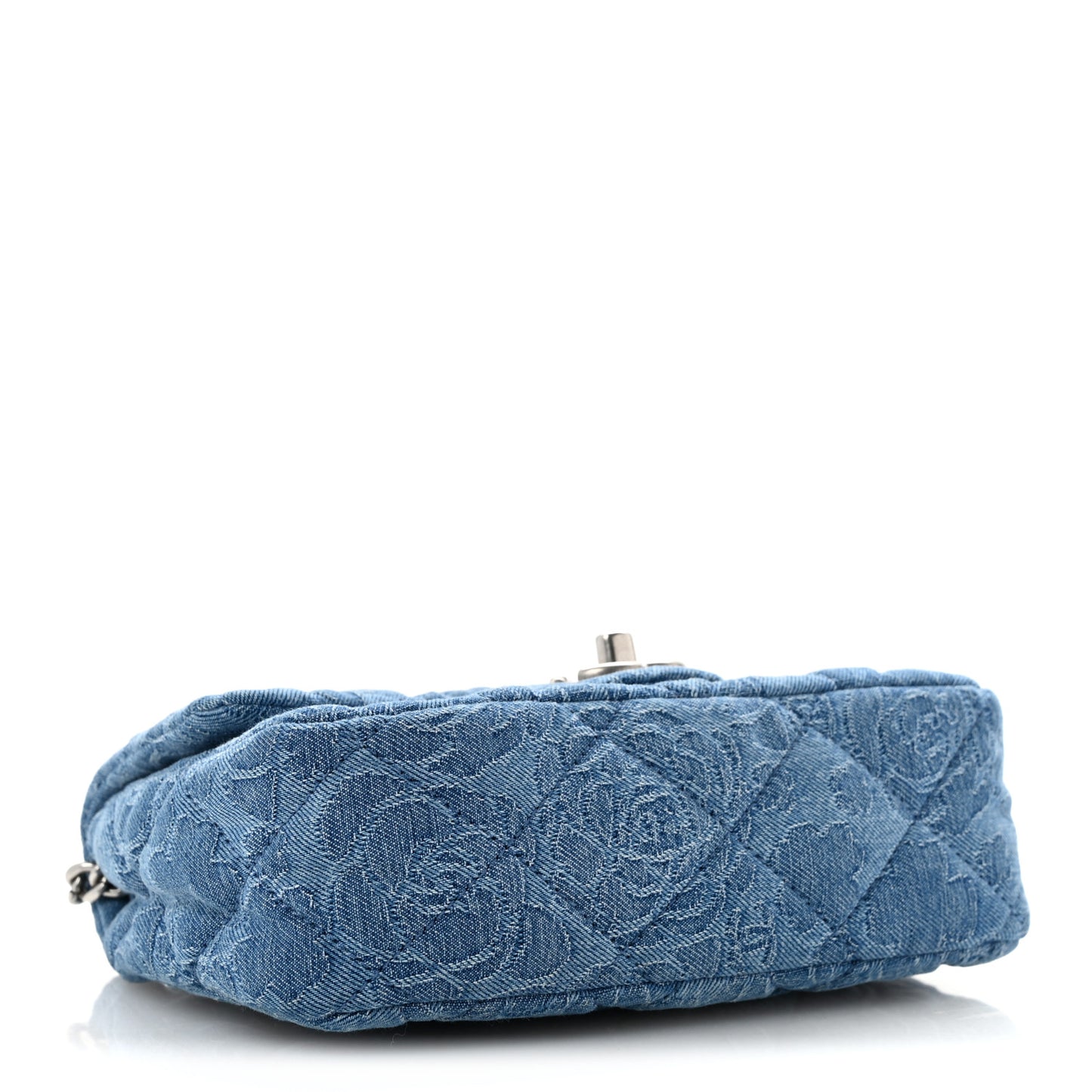 Denim Quilted Camellia Sweetheart Mini Flap Blue