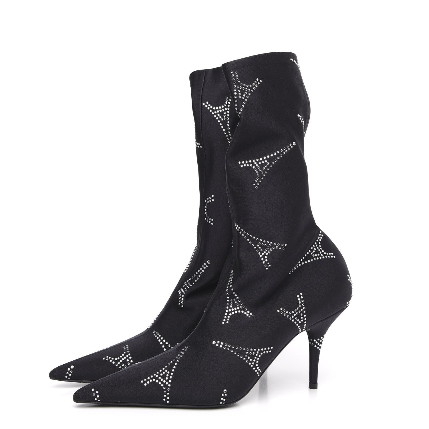Balenciaga Spandex Crystal Eiffel Tower Print Extreme Pointed Toe Knife Ankle Boots 39.5 Black 4 of 6