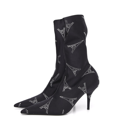 Balenciaga Spandex Crystal Eiffel Tower Print Extreme Pointed Toe Knife Ankle Boots 39.5 Black 4 of 6