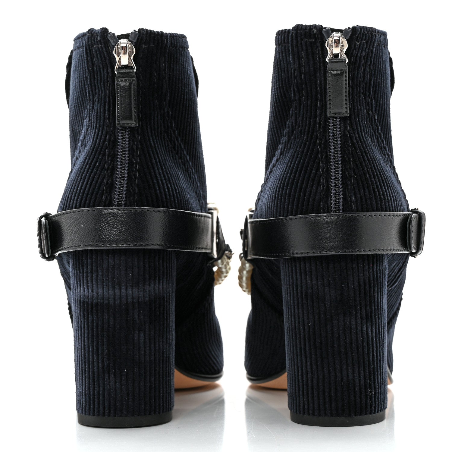 Chanel Velvet Satin Cap Cap Toe Short Boots 39 Navy Black 5 of 12