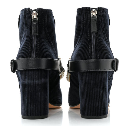 Chanel Velvet Satin Cap Cap Toe Short Boots 39 Navy Black 5 of 12