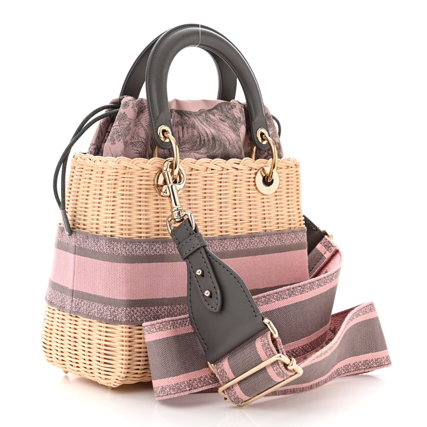 Wicker Oblique Medium Lady Dior Bag Pink Grey