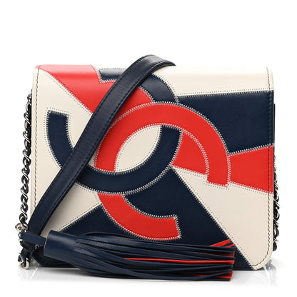 Chanel Lambskin Patchwork CC Tassel Crossbody Bag White Blue Red 1 of 11