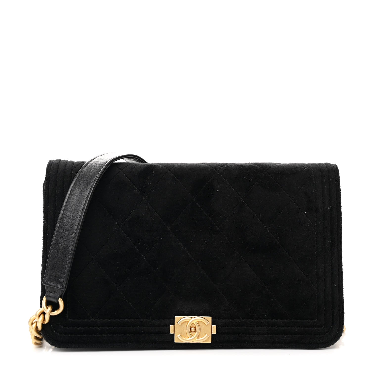 Chanel Velvet Quilted Boy Wallet On Chain WOC Black 1 of 12