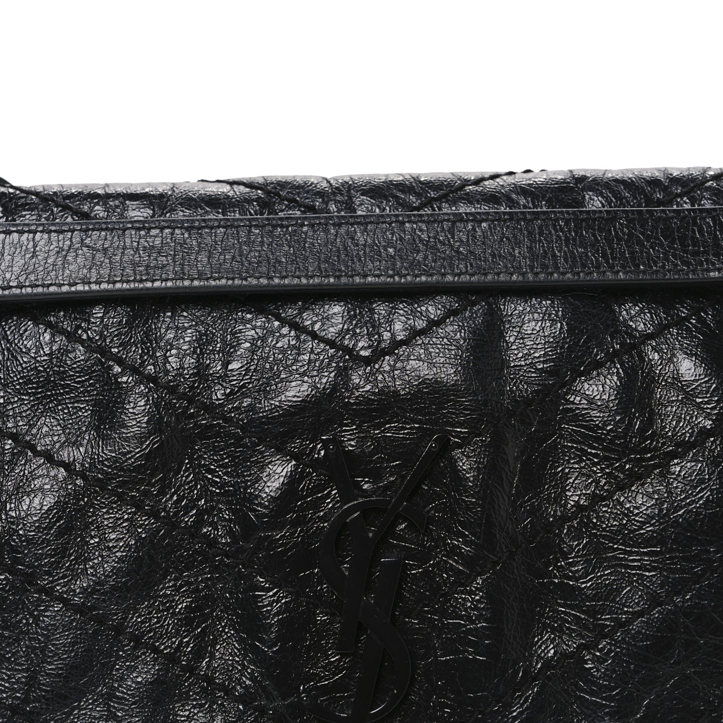 Crinkled Calfskin Matelasse Monogram Medium Niki Chain Satchel Black