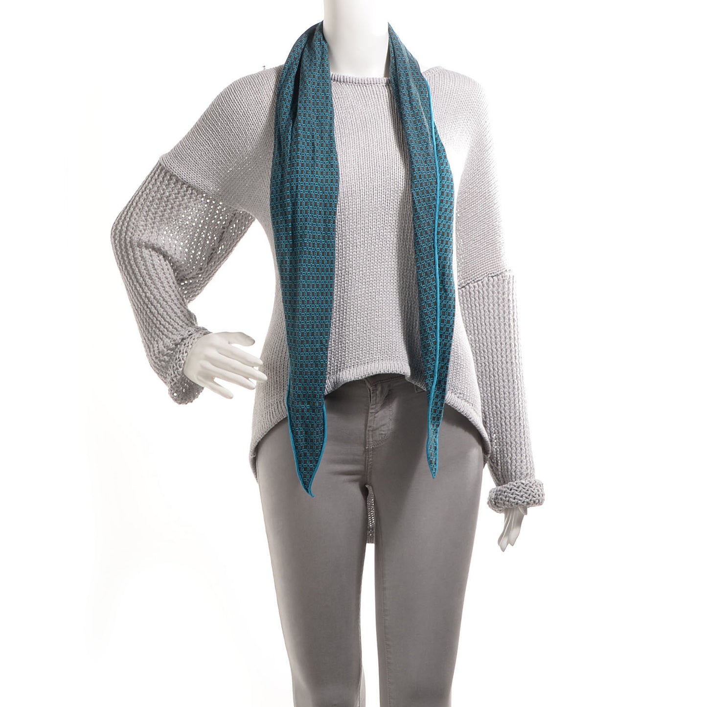 Mens Cashmere Silk Modern Chain Losange MM Imprime Scarf Kaki Turquoise