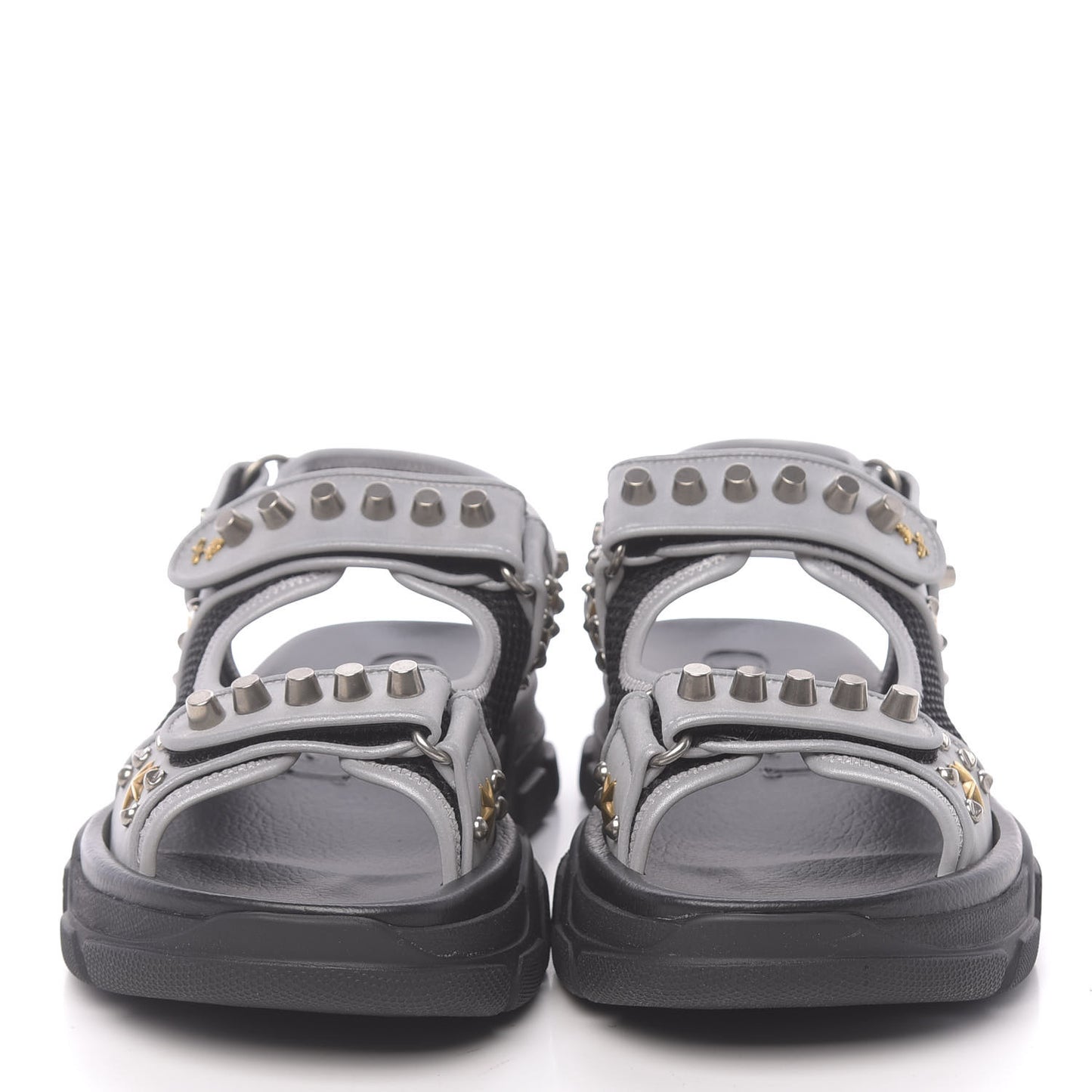 Technical Canvas Calfskin Reflective Studded Mens Aguru Sandals 6.5 Silver Black