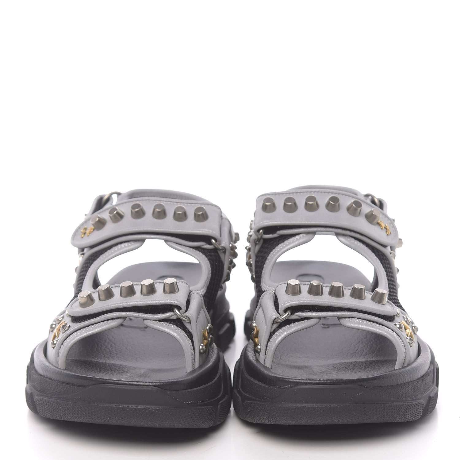 Gucci Technical Canvas Calfskin Reflective Studded Mens Aguru Sandals 6.5 Silver Black 2 of 7