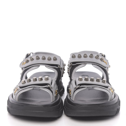 Gucci Technical Canvas Calfskin Reflective Studded Mens Aguru Sandals 6.5 Silver Black 2 of 7
