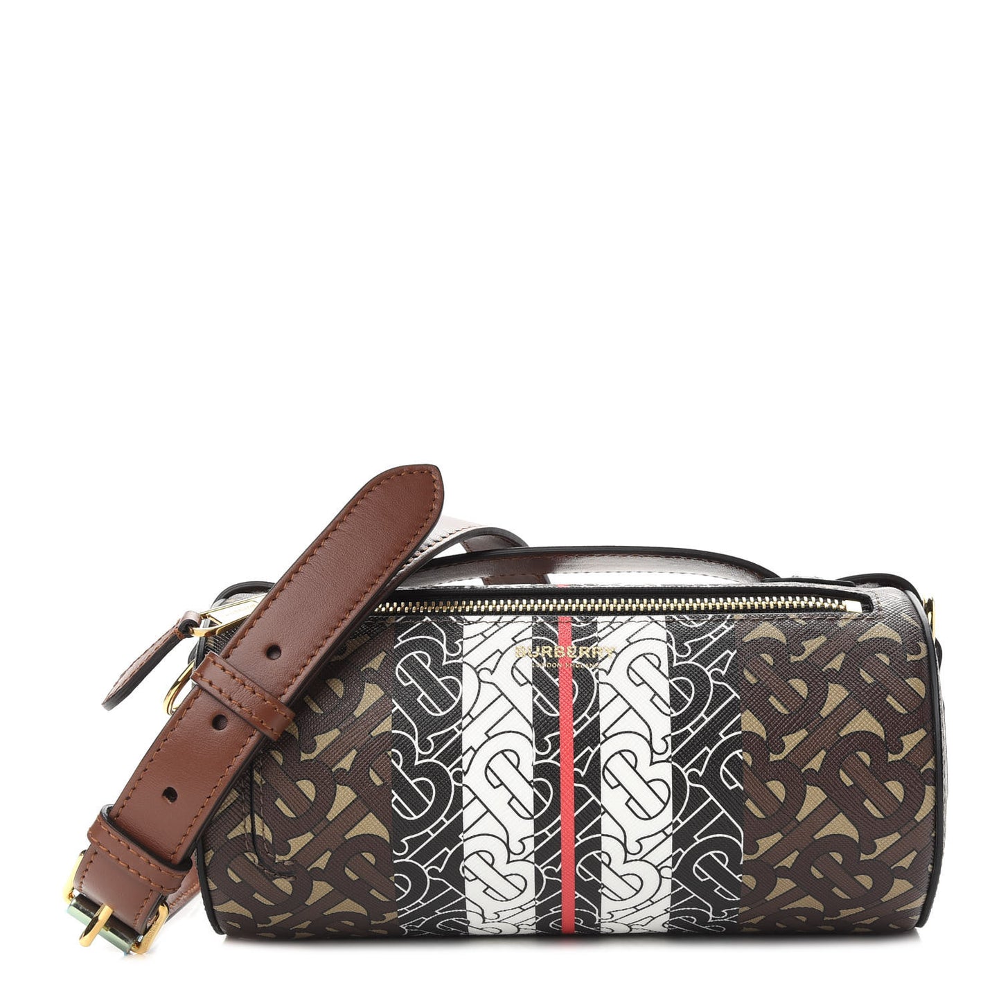 E-Canvas Monogram Stripe The Barrel Bag Bridle Brown