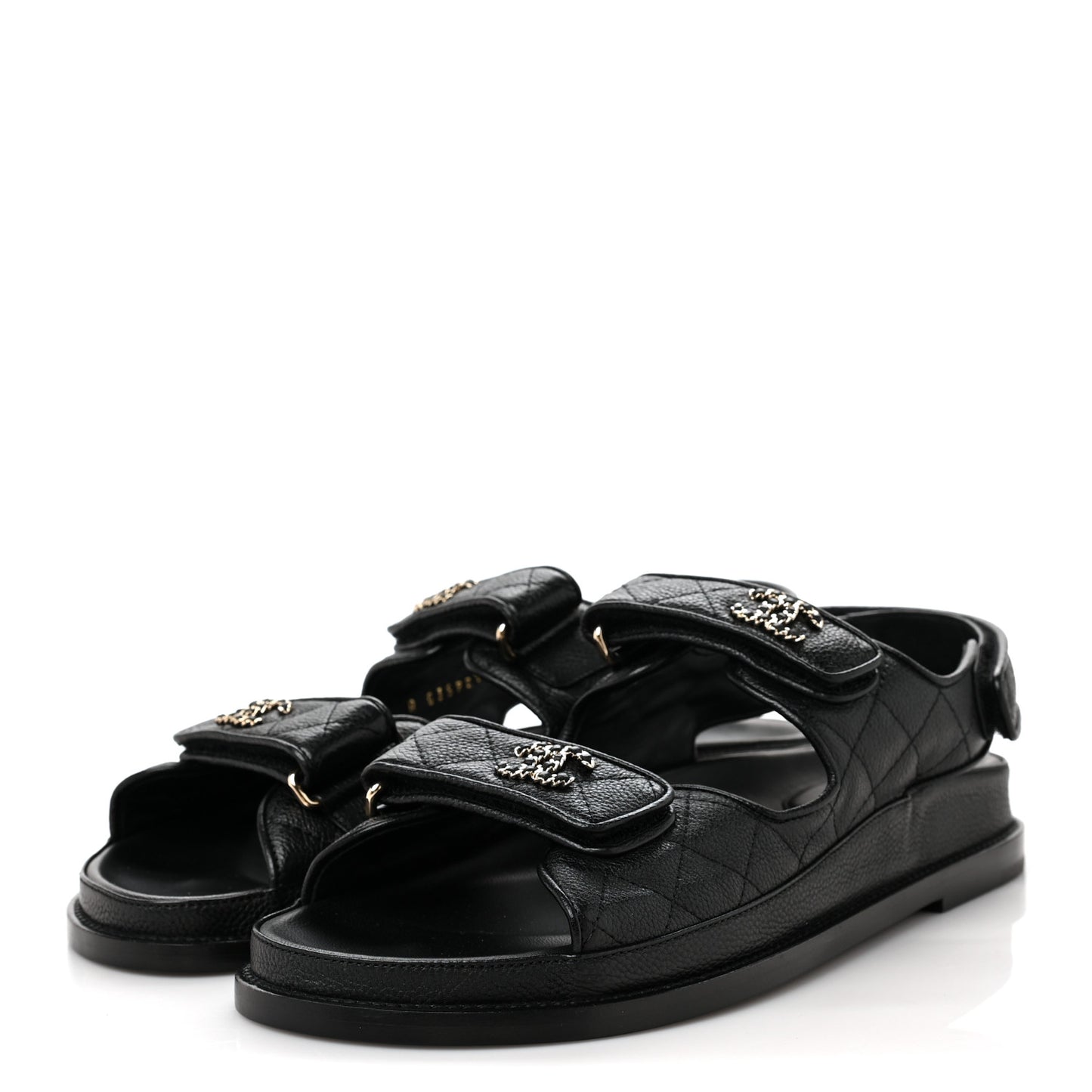Grained Calfskin Velcro Dad Sandals 39 Black