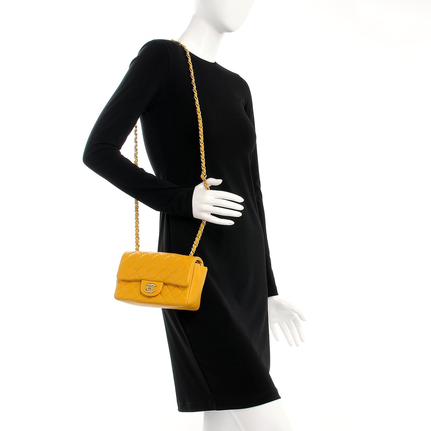 Lambskin Quilted Mini Rectangular Flap Yellow