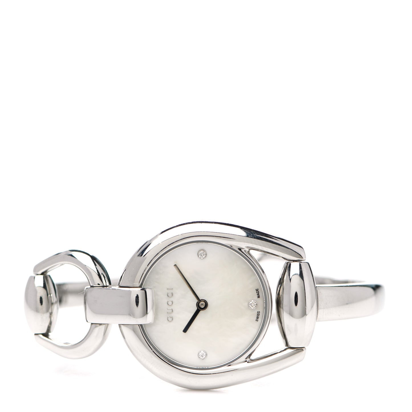 Stainless Steel Diamond Mother of Pearl 28mm Horsebit Quartz Watch