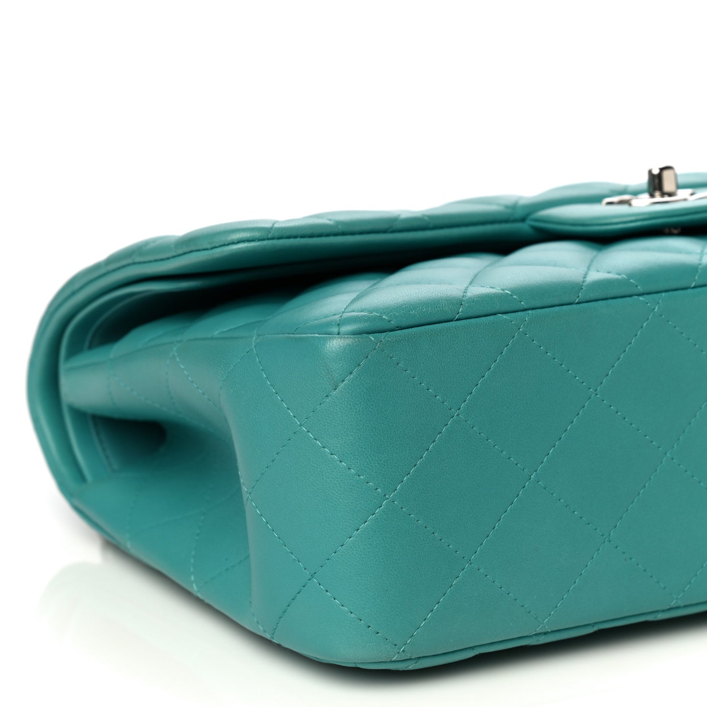 Lambskin Quilted Jumbo Double Flap Turquoise
