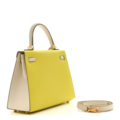 Hermes Epsom Bi-Color Horseshoe Sellier 25 Lime Craie 3 of 12