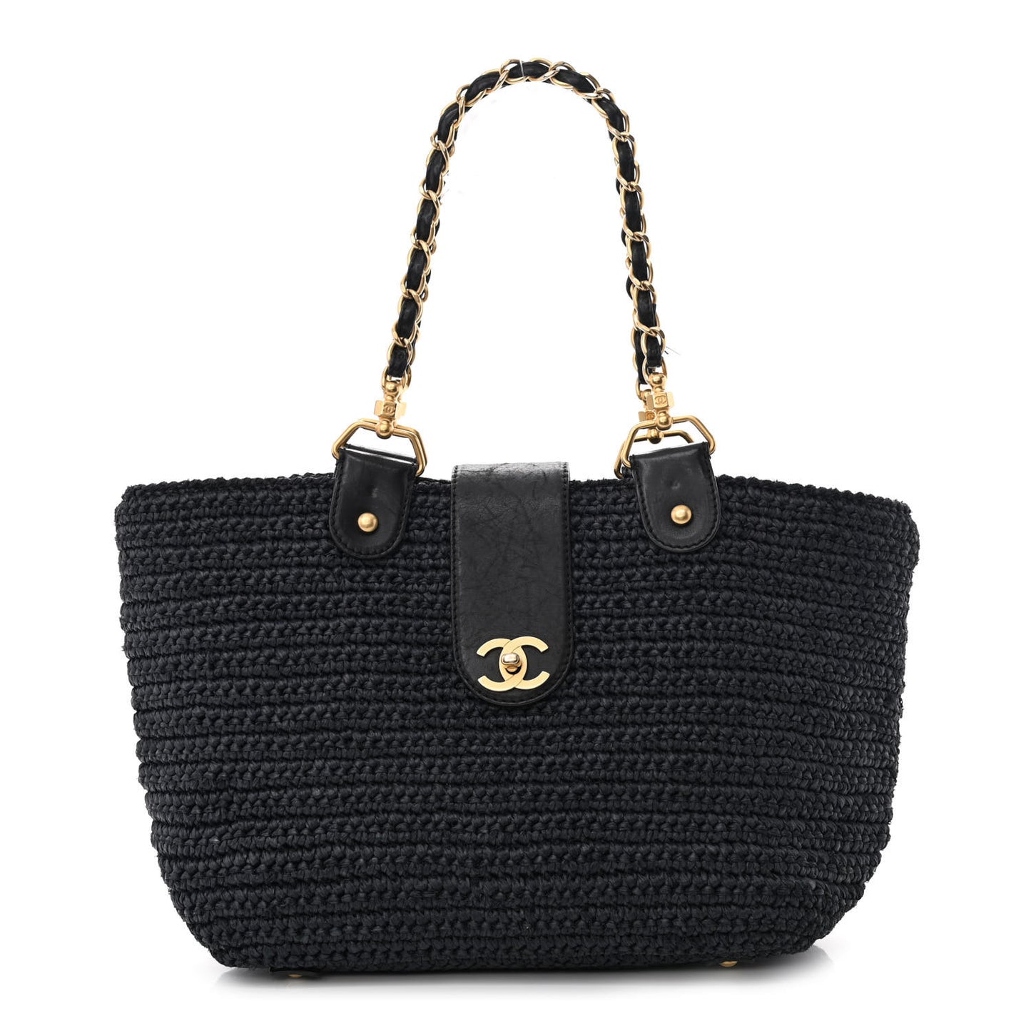 Straw Raffia Tote Black