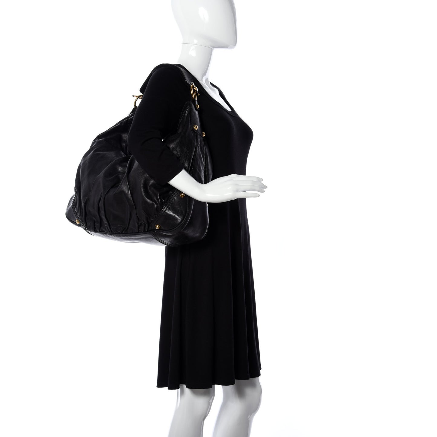 Calfskin Large Jockey Hobo Black