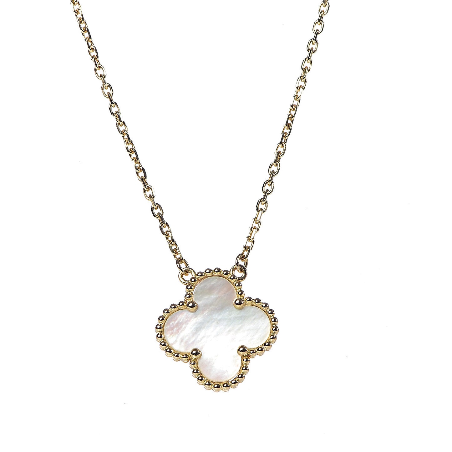 18K Yellow Gold Mother of Pearl Vintage Alhambra Pendant Necklace