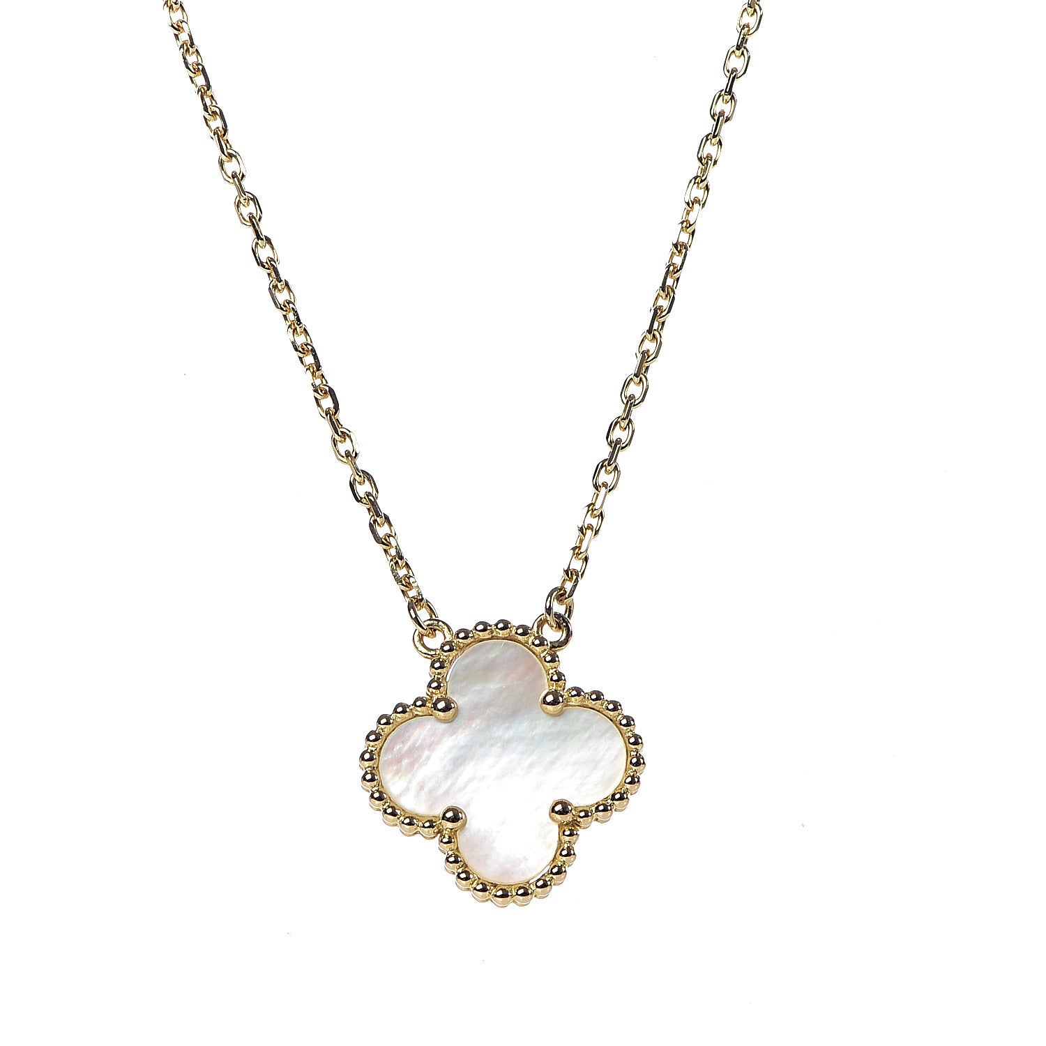 Van Cleef & Arpels 18K Yellow Gold Mother of Pearl Vintage Alhambra Pendant Necklace 4 of 8