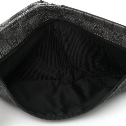 Gucci Denim Monogram Double Pocket Belt Bag Black 5 of 9