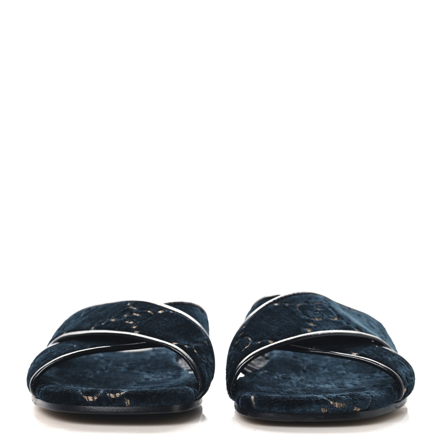 Gucci Velvet GG Monogram Womens Criss Cross Slide Sandals 36 Blue Beige Black 3 of 9