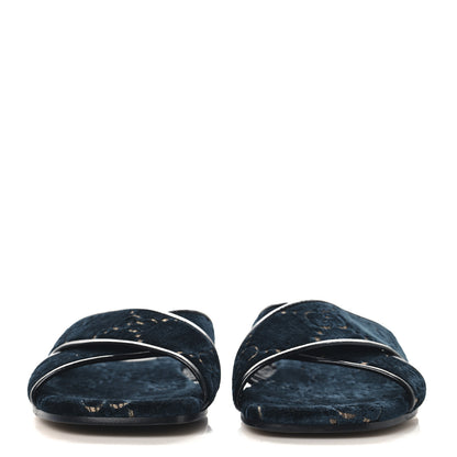Gucci Velvet GG Monogram Womens Criss Cross Slide Sandals 36 Blue Beige Black 3 of 9