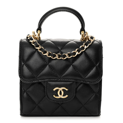 Chanel Lambskin Quilted Top Handle Flap Clutch With Chain Black 1 of 13