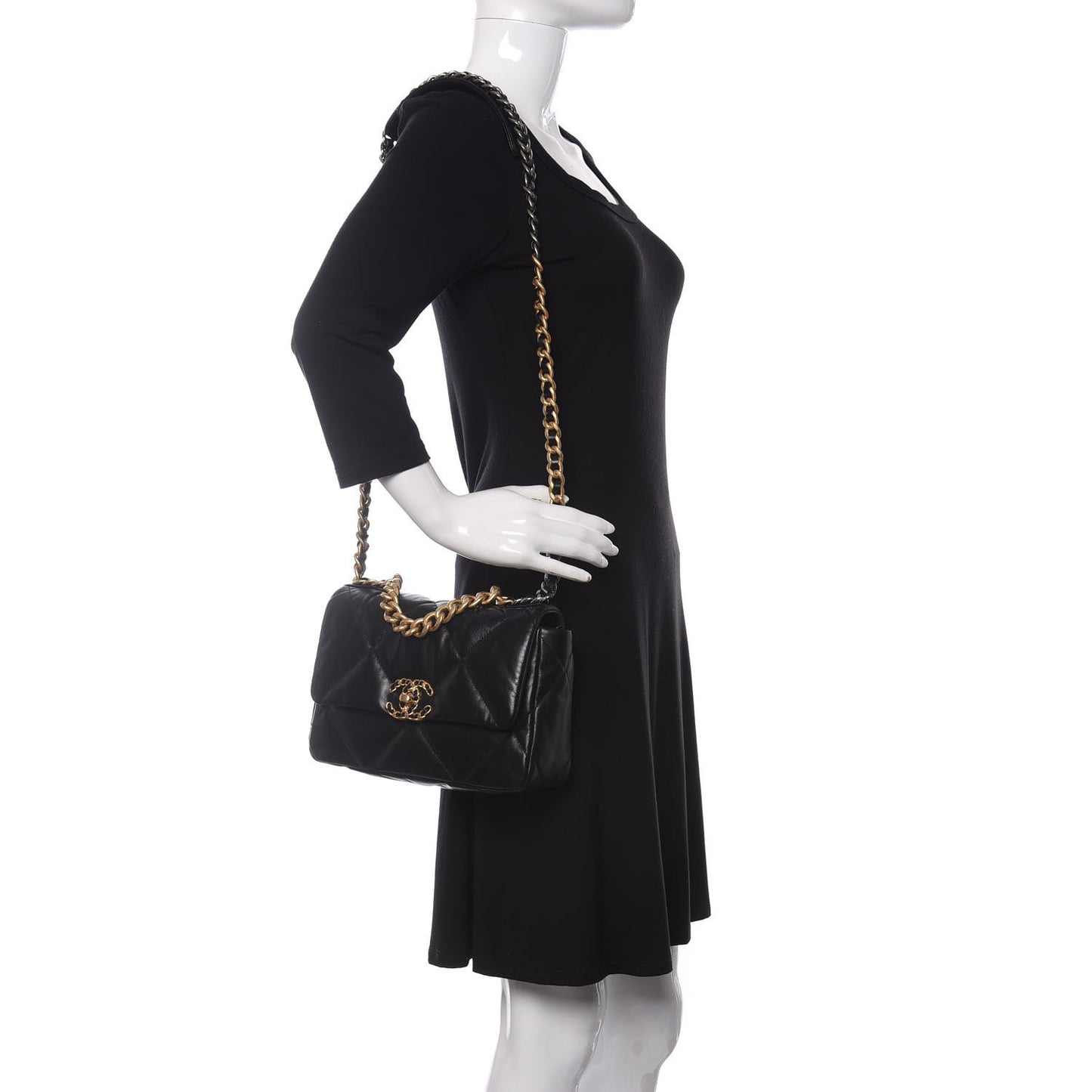 Shiny Goatskin Quilted Medium Chanel 19 Flap Black