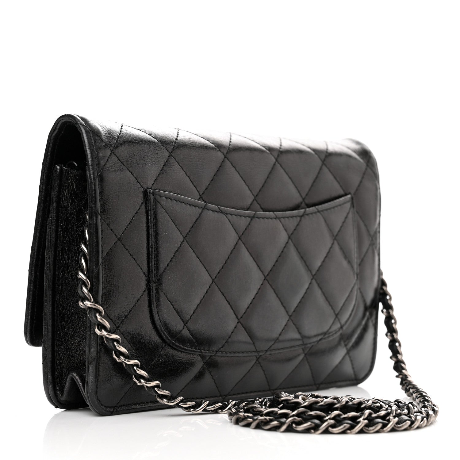 Chanel Metallic Aged Calfskin Quilted Reissue Wallet On Chain WOC Black 3 of 12