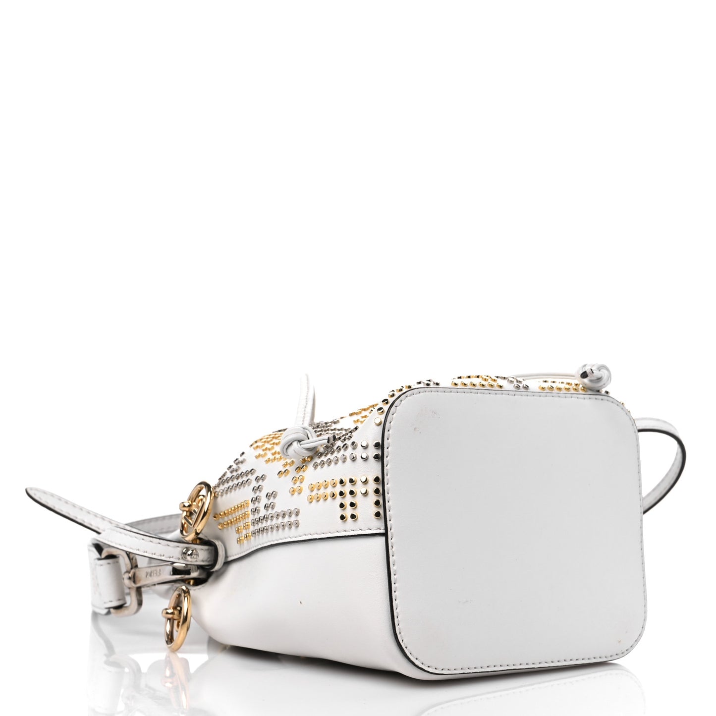 Vitello Liberty F is Fendi FF Studded Mini Mon Tresor Bucket Bag White