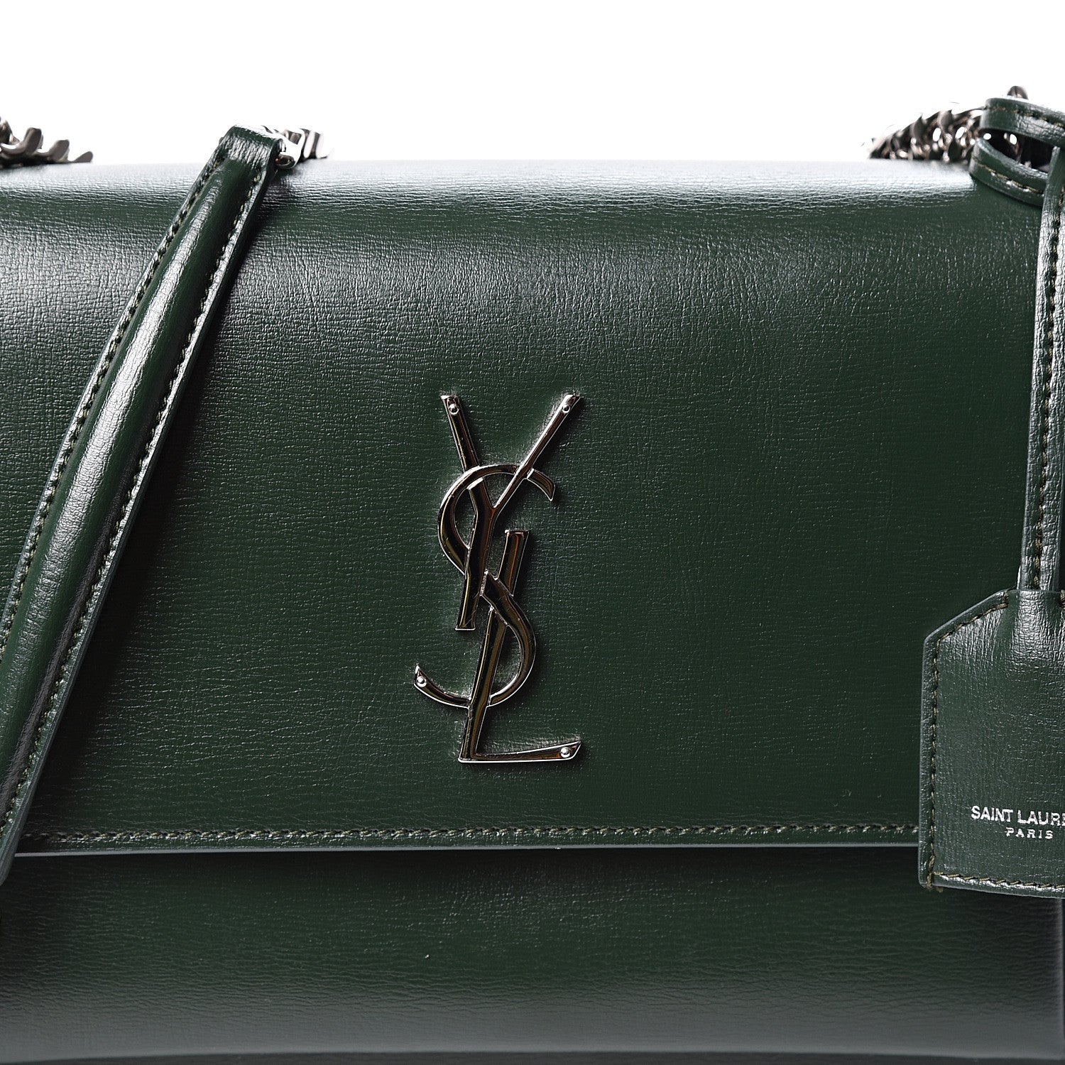 Saint Laurent Calfskin Medium Monogram Sunset Dark Green 6 of 9