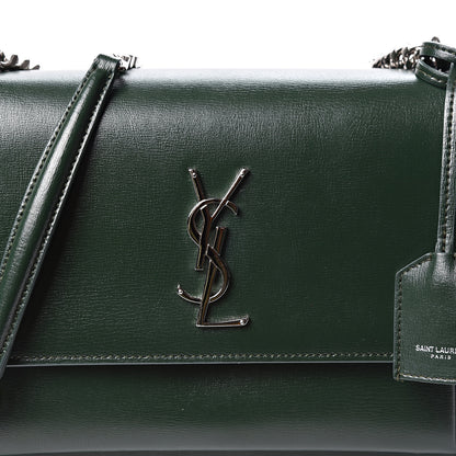 Saint Laurent Calfskin Medium Monogram Sunset Dark Green 6 of 9