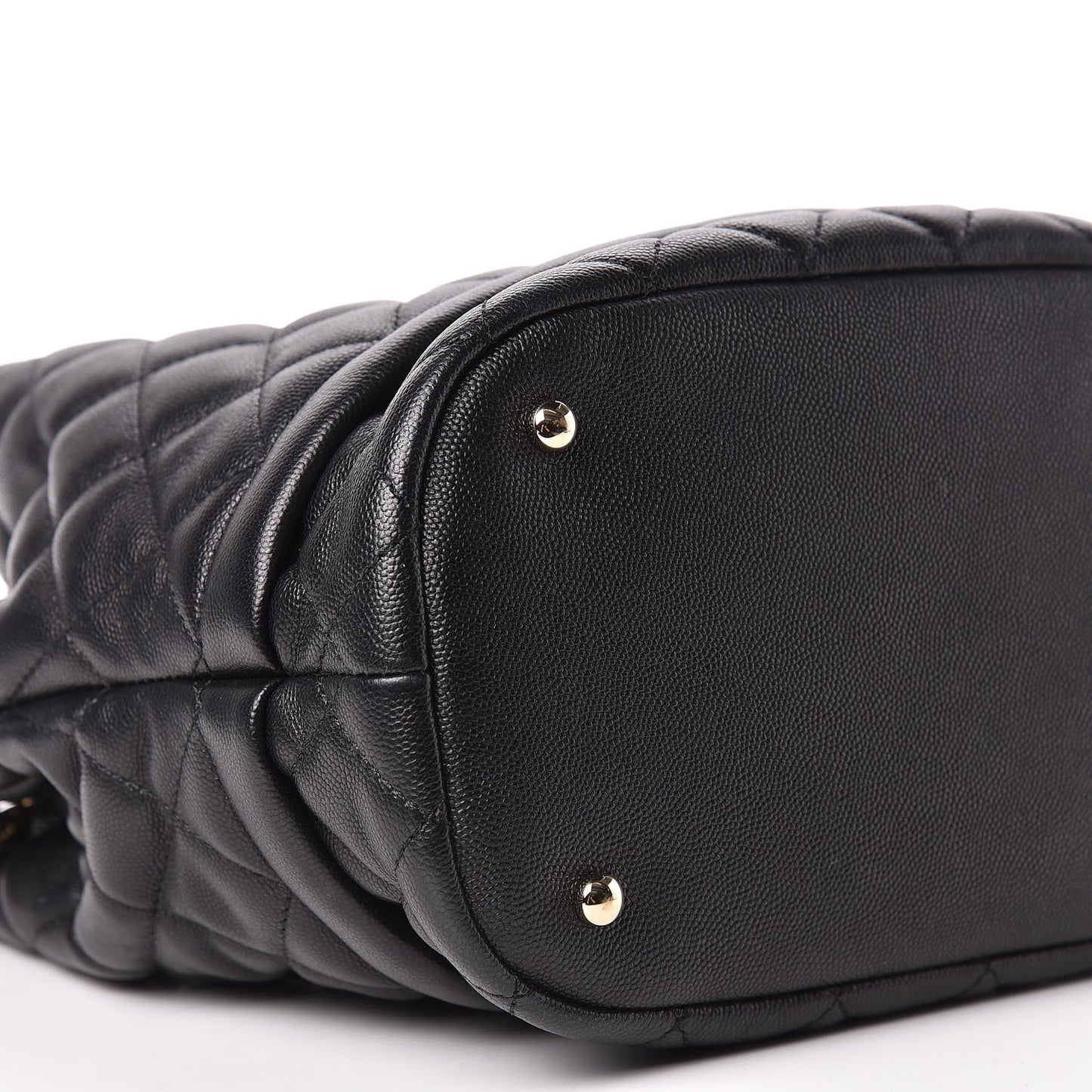 Caviar Quilted Large Rolled Up Bucket Drawstring Bag Black