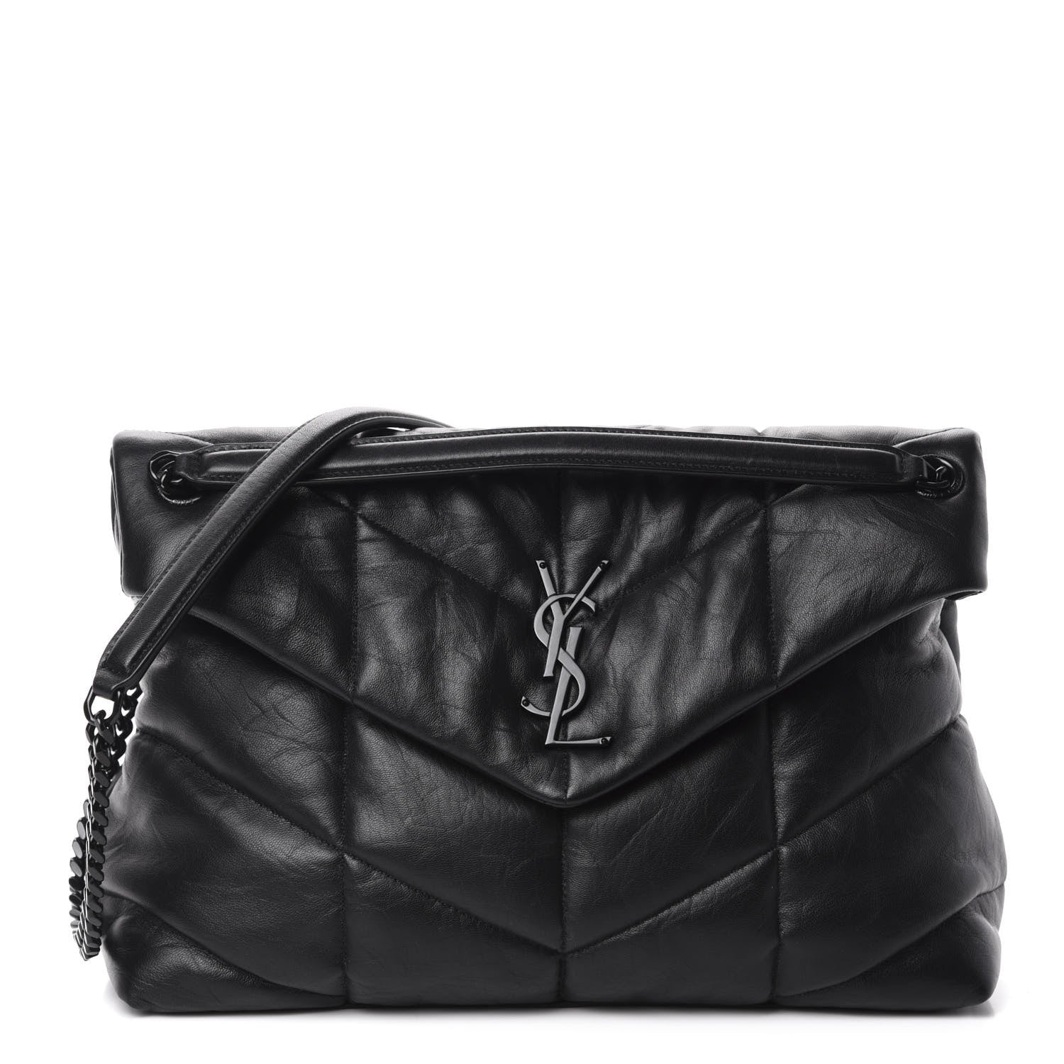 Saint Laurent Lambskin Quilted Medium Loulou Puffer Monogram Chain Satchel Black 1 of 11