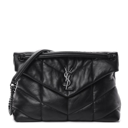 Saint Laurent Lambskin Quilted Medium Loulou Puffer Monogram Chain Satchel Black 1 of 11