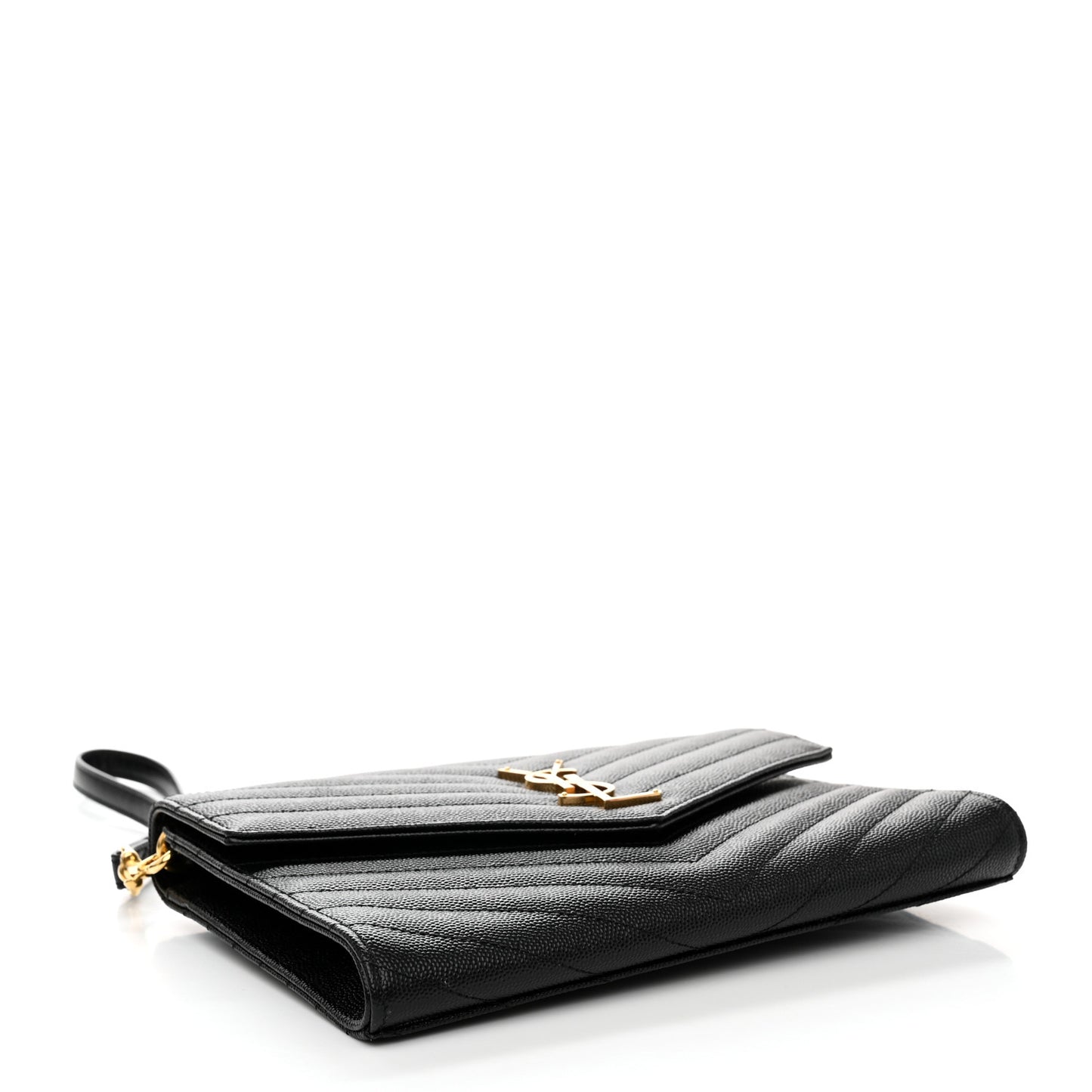 Grain De Poudre Matelasse Chevron Monogram Envelope Clutch Black