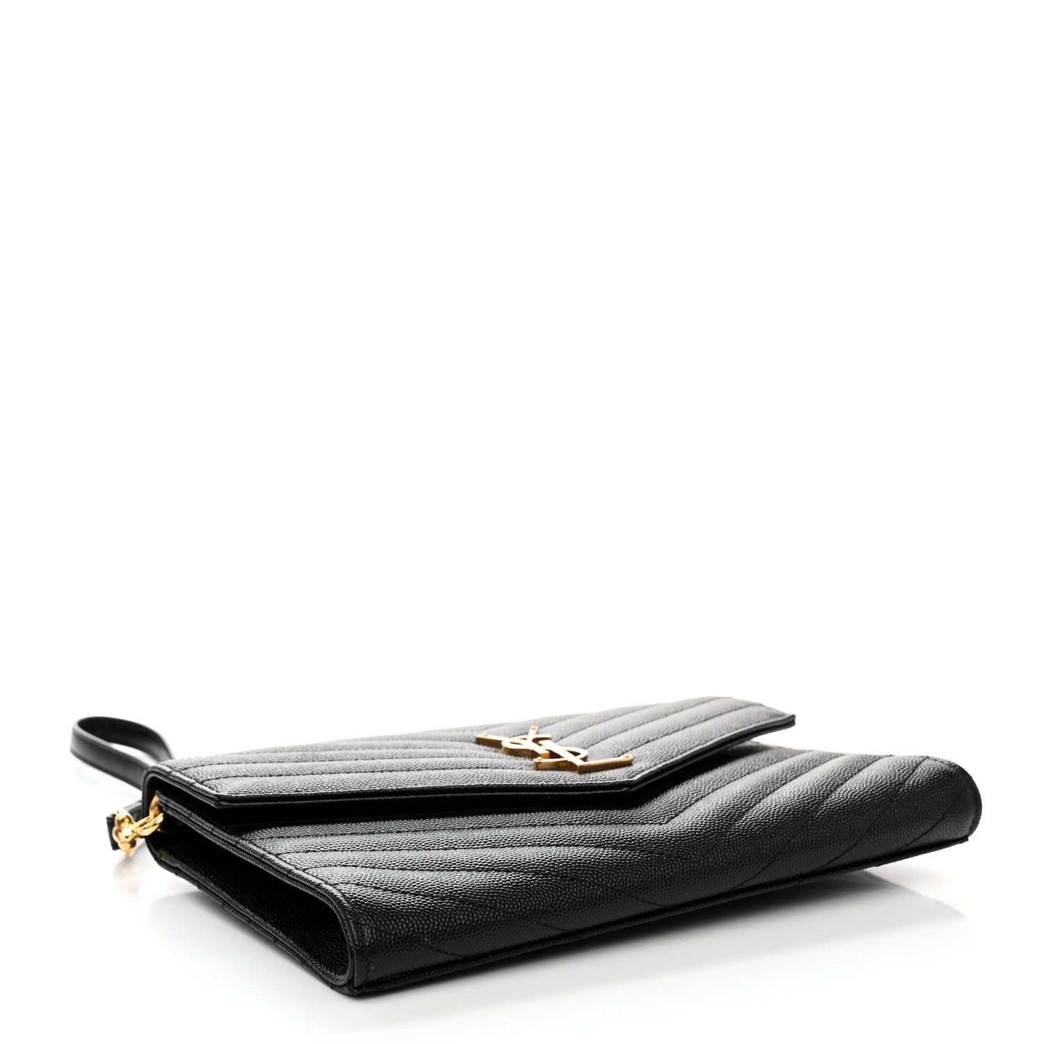 Saint Laurent Grain De Poudre Matelasse Chevron Monogram Envelope Clutch Black 4 of 8