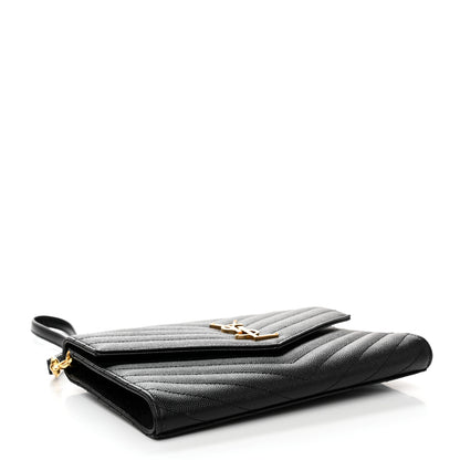 Saint Laurent Grain De Poudre Matelasse Chevron Monogram Envelope Clutch Black 4 of 8