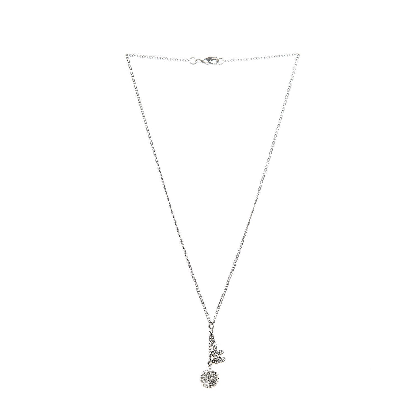 Crystal CC Ball Pendant Necklace Silver
